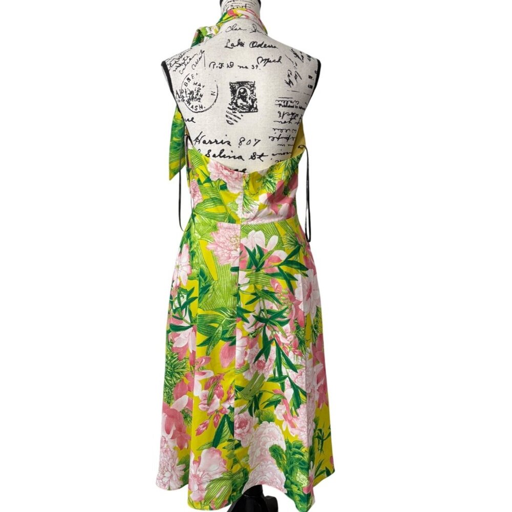 Natori Passion Peony Floral Halter Dress Tropical Green Pink Womens Size 6 NEW - Picture 3 of 7